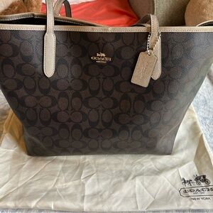 Coach Black and Tan Signature Tote Bag